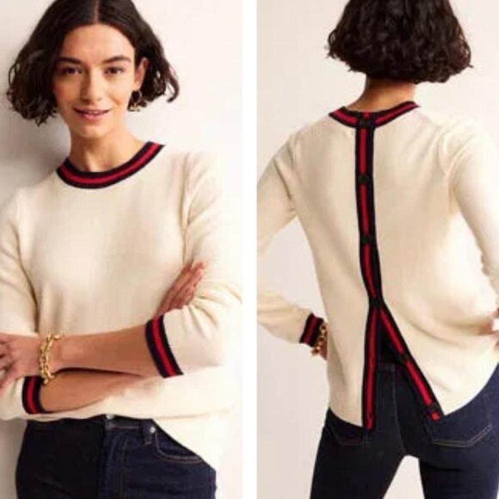 Boden Cream Sweater with Red and Black mil Trim
